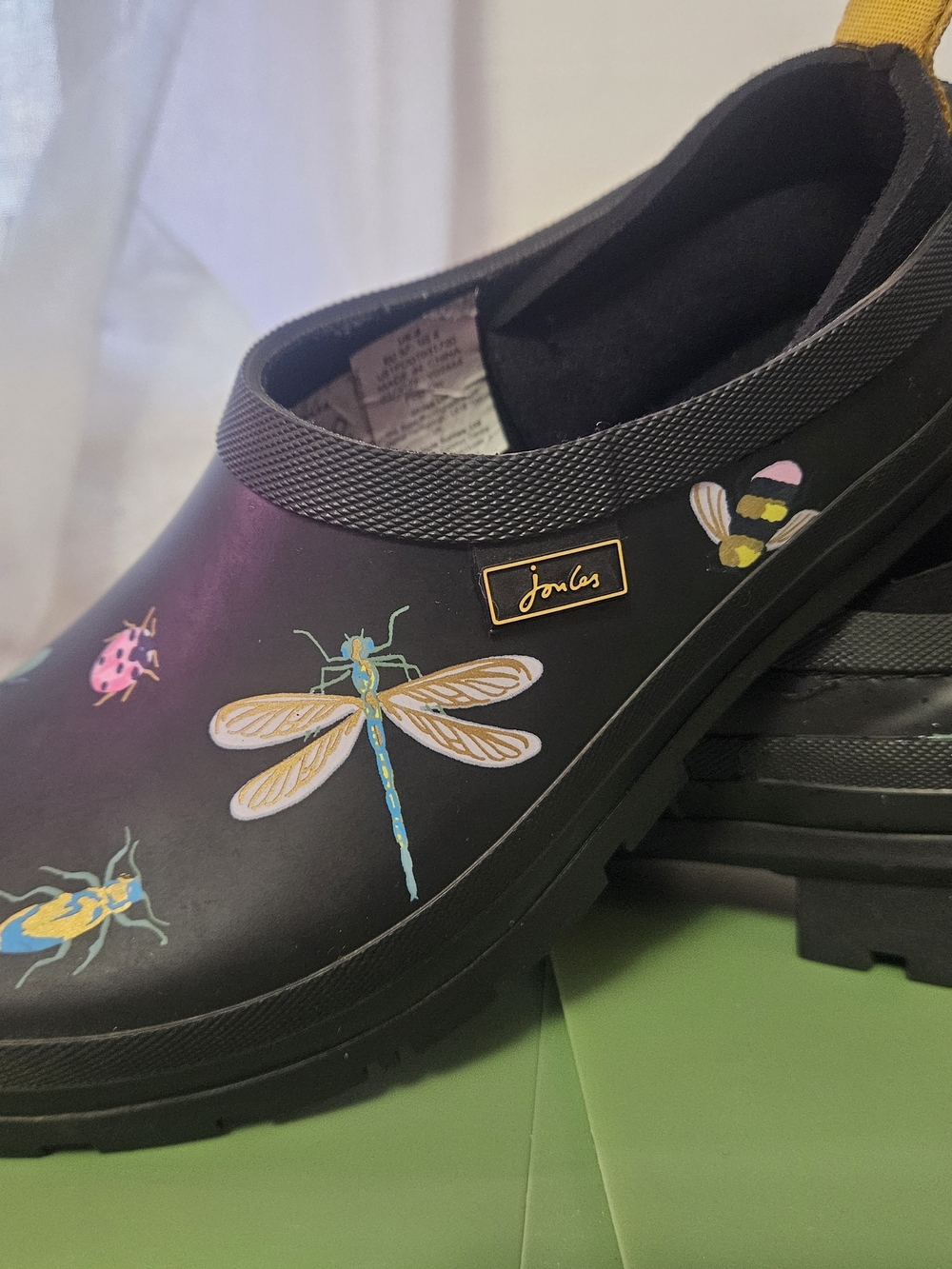 Joules Black Women's Rain Clog with Colorful Bug and Dragonfly Accents